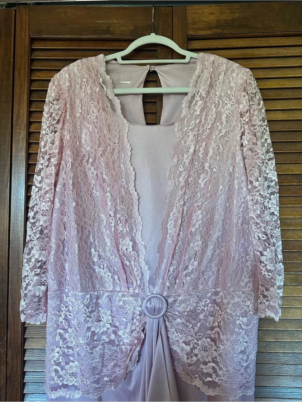 1980s Vintage Pink Lace Midi Cocktail Dress with Draped Front size XL
